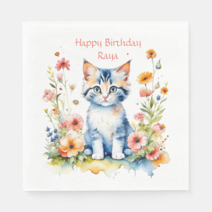Little Kitten Girl's Birthday Party Personalized Napkin