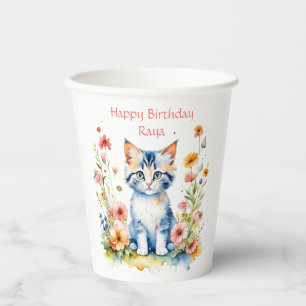 Little Kitten Girl's Birthday Party Personalized Paper Cups