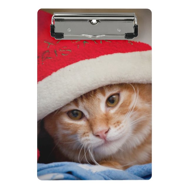 Little Kitten in Red Christmas Hat Mini Clipboard (Front)