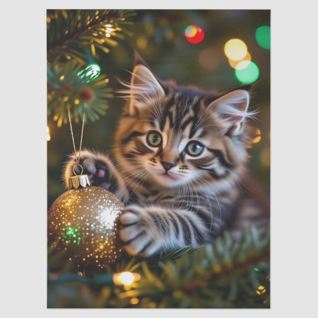 Little Kitten on Christmas Tree   Tissue Paper (Front)