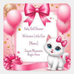 Little Kitten Pink Birthday Party 🐱 Square Sticker
