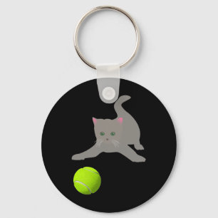 Little Kitten Playing With A Tennis Ball  Cat  Keychain