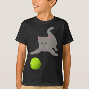 Little Kitten Playing With A Tennis Ball  Cat  T-Shirt