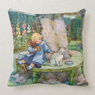 Little Kitty and Child from Mother Goose Throw Pillow