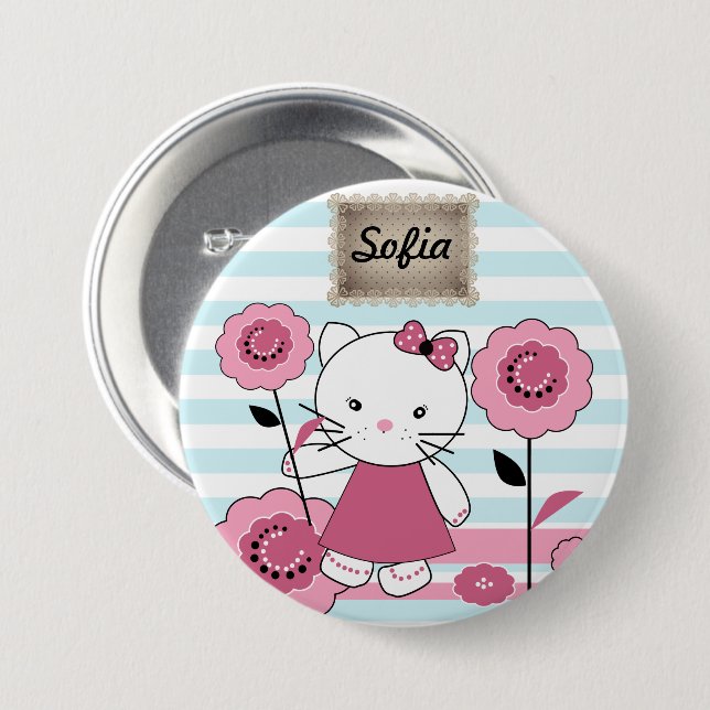 Little Kitty Large Tote Bag 3 Inch Round Button (Front & Back)