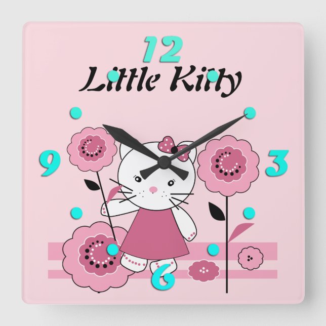 Little Kitty Square Wall Clock (Front)