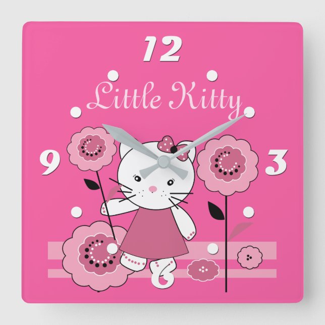 Little Kitty Square Wall Clock (Front)