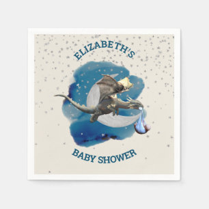  Little Knight Dragon Silver Star Baby Shower   Napkin