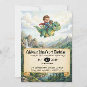 Little Knight Riding a Dragon Birthday Invitation