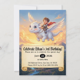 Little Knight Riding a Dragon Birthday Invitation