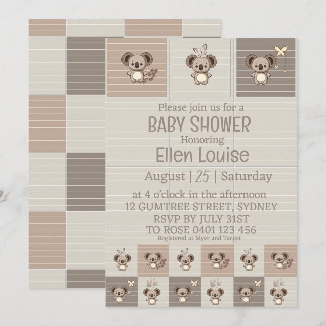 Little Koala Bliss Invitation (Front/Back)