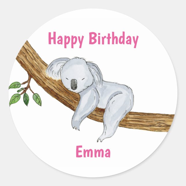 Little Koala Happy Birthday  Classic Round Sticker (Front)