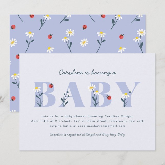 Little Lady Baby Shower Invitation - Lavendar (Front/Back)