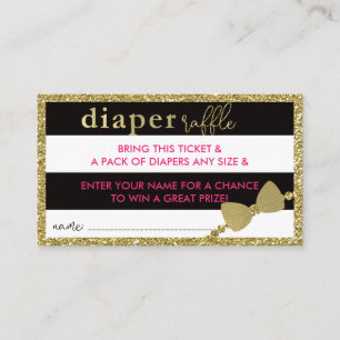 Little Lady Diaper Raffle Ticket Faux Glitter/Foil Enclosure Card