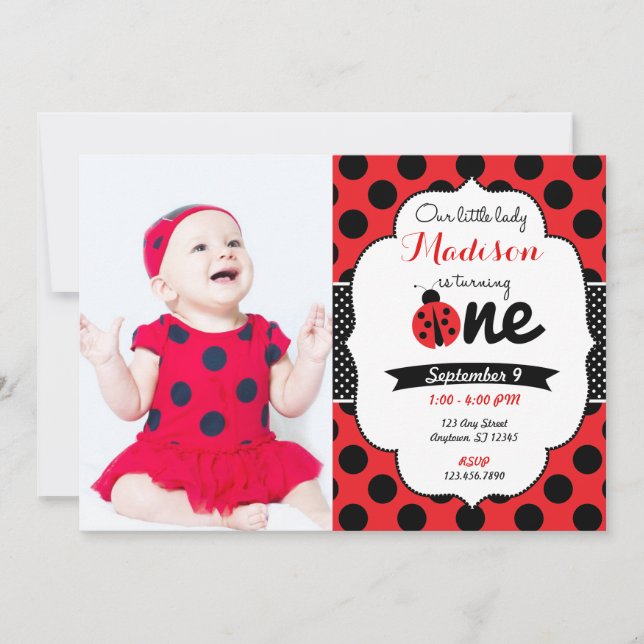 Little lady ladybug First Birthday Invitation (Front)