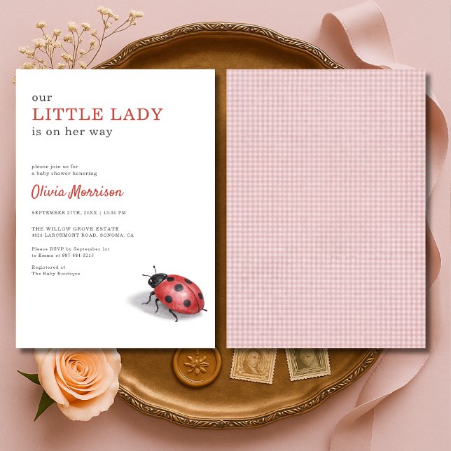 Little Lady Ladybug Gingham Baby Shower Invitation (Creator Uploaded)