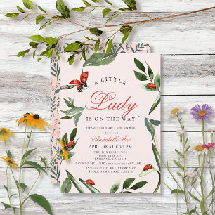 Little Lady Ladybug & Leaves Girl Baby Shower Invitation