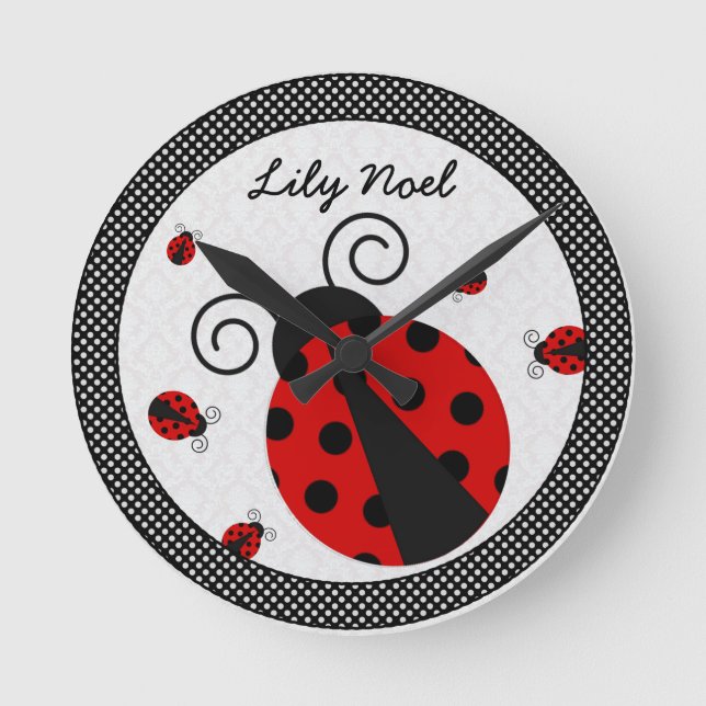 Little Lady Ladybug Med. Clock-Great for nurseries Round Clock (Front)