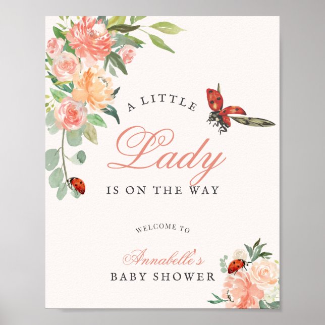 Little Lady Ladybug Roses Girl Baby Shower Poster (Front)