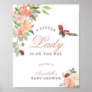 Little Lady Ladybug Roses Girl Baby Shower Poster