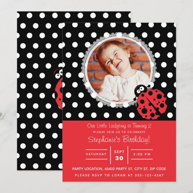 Little Ladybug Birthday Invitation (Front/Back)