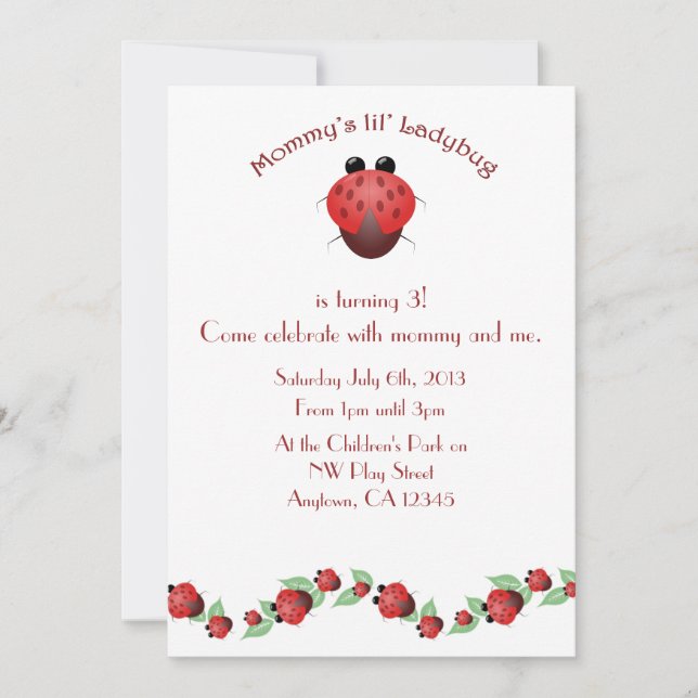 Little Ladybug Birthday Party Invitation (Front)
