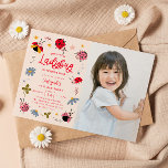 Little Ladybug Birthday Party Photo Invitation<br><div class="desc">Cute girl's birthday party invitation card featuring illustration of ladybugs with wildflowers. The text says "our little ladybug is turning X." You can add a photo to this invite.</div>