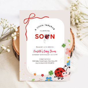 Little Ladybug Floral Bow Baby Shower Invitation