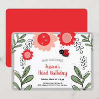 Little Ladybug Girls Birthday Party Invitations