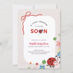 Little Ladybug Red Bow Floral Baby Shower Invitation