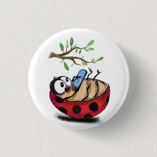 Little Ladybug with Phone Funny Button