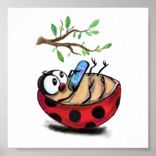 Little Ladybug with Phone Poater Spring Poster