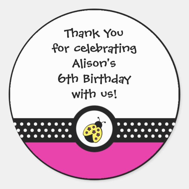 Little ladybugs birthday party sticker favours (Front)