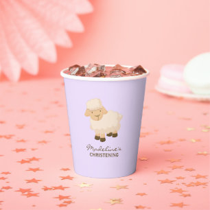 Little Lamb Baby Girl Christening Paper Cups