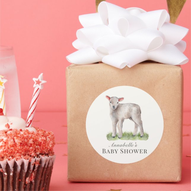 Little Lamb Baby Shower Classic Round Sticker (Party)