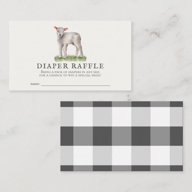 Little Lamb Baby Shower Diaper Raffle Ticket Enclosure Card (Front/Back)