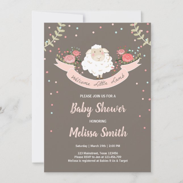 Little lamb Baby Shower Invitation Pink Spring (Front)