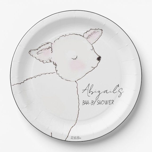 Little Lamb Baby Shower Paper Plate (Front)