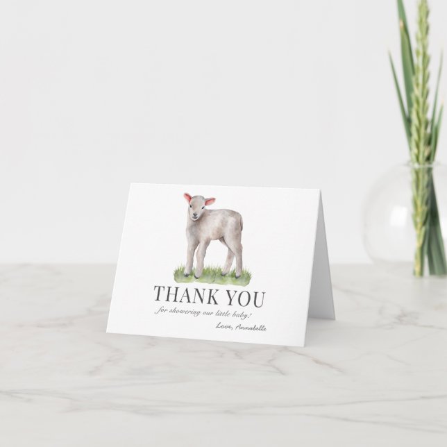 Little Lamb Baby Shower Thank You Card (Front)