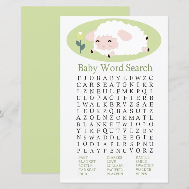 Little lamb Baby Shower Word Search Game (Front/Back)