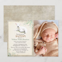 Little Lamb Baptism Photo Invitation