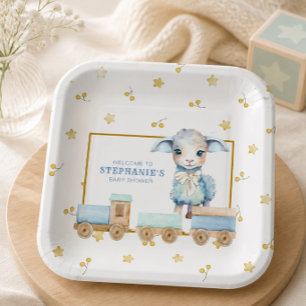 Little Lamb   Blue Baby Shower Paper Plates