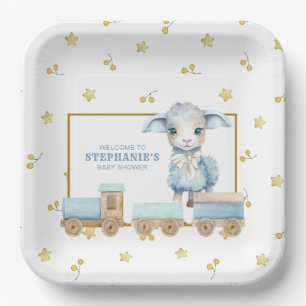 Little Lamb Blue Baby Shower Paper Plates