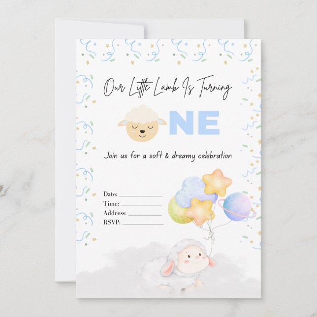 Little Lamb First Birthday Invitation (Front)