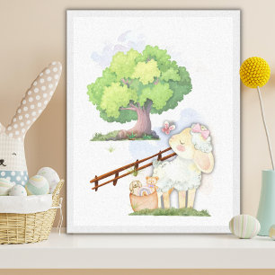 Little Lamb in Field 11"x14" Canvas Print