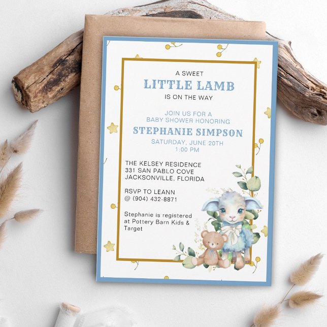 Little Lamb on the Way | Blue Baby Shower Invite (Creator Uploaded)
