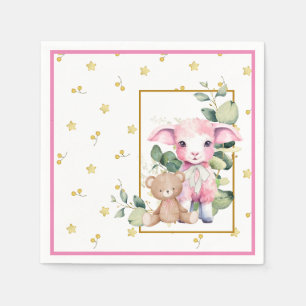Little Lamb   Pink Baby Shower Napkin