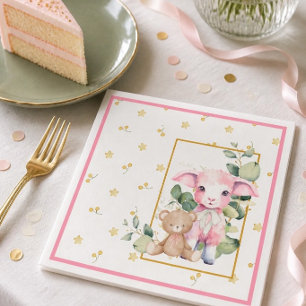Little Lamb Pink Baby Shower Napkin