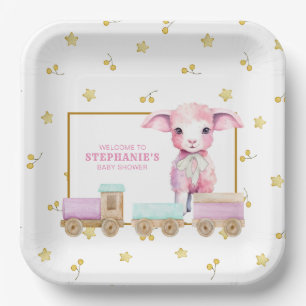 Little Lamb Pink Baby Shower Paper Plates
