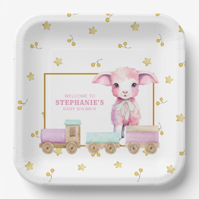Little Lamb | Pink Baby Shower Paper Plates (Front)